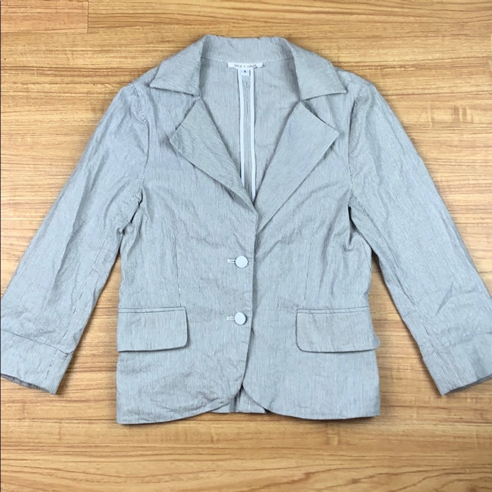alice+olivia black white pinstripe cotton blazer S